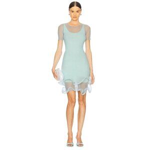SIMKHAI Jett Short Sleeve Mini Dress in Seafoam Small New Womens Sheath Ruffle
